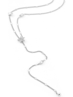 The Originals Ithal Vip Zirkon Taşlı Yıldız Figürlü Zincir Y Dekolte Kolye Gümüş Renk