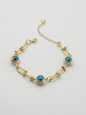 The Originals Kadın Çelik Ataç Model Nazar Boncuklu Gold Renk Bileklik