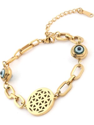 The Originals 316L Çelik Nazar Boncuklu Yaşam Çiçeği Bileklik Gold Renk