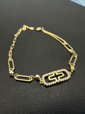 Luna Gümüş Ithal Gold Kaplama Ataç Kadın Gümüş Bileklik
