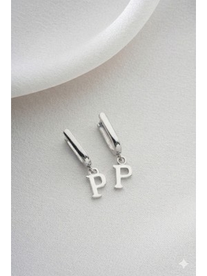 Two Arts Kadın 925 Ayar Gümüş Küpe Harf Sallantılı Küpe | 14 Ayar Altın Kaplama