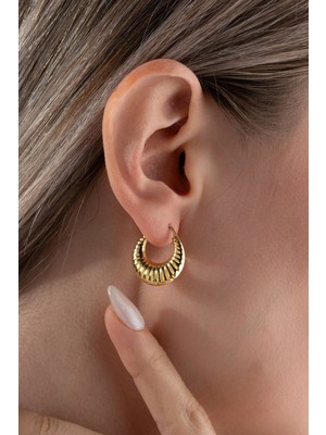 Two Arts Kadın 925 Ayar Gümüş Yarım Ay Halka Küpe | 14K Altın Kaplama | Hediye Kutusunda