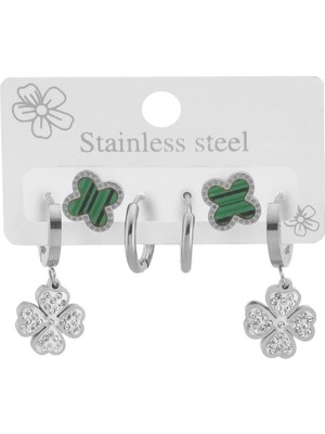 The Originals Çelik Altılı Yonca Model Gümüş Renk Küpe Set