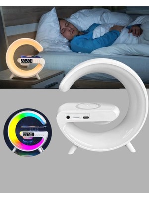 Renklime Bluetooth Hoparlörlü Rgb Atmosfer Lambası Kablosuz Şarj ve Saat Özellikli