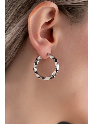 Two Arts Kadın 925 Ayar Gümüş Bükümlü Halka Küpe | 14K Altın Kaplama | Hediye Kutusunda