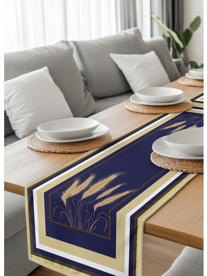 HM Polisaj Lacivert Buğday Fısıltısı Dijital Baskılı Runner Kumaş 40*140CM