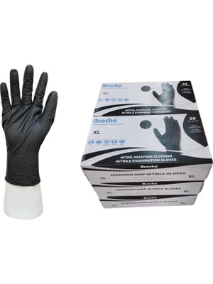Broche Elmas Dokulu Ekstra Kalın Nitril Siyah Eldiven Xl Beden 6'lı Paket