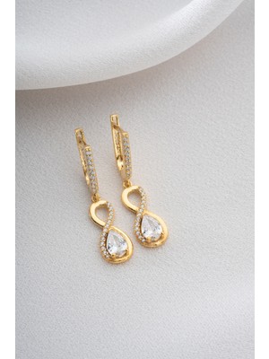 Two Arts Kadın 925 Ayar Gümüş Küpe Damla Taşlı Sonsuzluk Küpe | 14 Ayar Altın Kaplama