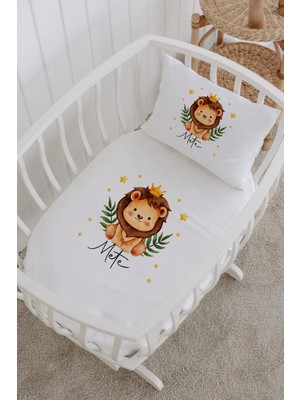 Lilabio Isme Özel %100 Pamuk Lastikli Park Yatak Çarşaf Seti (60X120) Minik Aslan