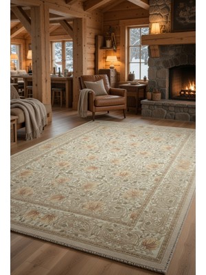 Kilim Home Soft Bej Vintage Halı | Lale Motifli Klasik Salon Halısı