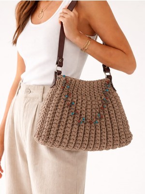 Vela El Yapımı Kordon Ip Örgü Omuz Çantası – Boncuk Detaylı Şık Tasarım