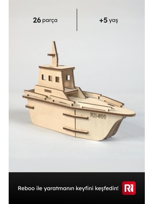 Reboo Ahşap Gemi 3D Puzzle Boyama Seti – 26 Parça, 6’lı Boya ve Fırça Dahil Eğitici Aktivite Oyuncağı