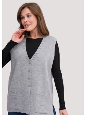 Stilmony Kadın Anne Büyük Beden Triko Düz Model Yelek