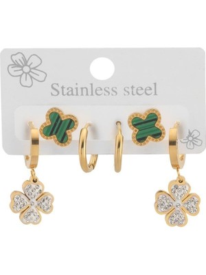 The Originals Çelik Altılı Yonca Model Gold Renk Küpe Set