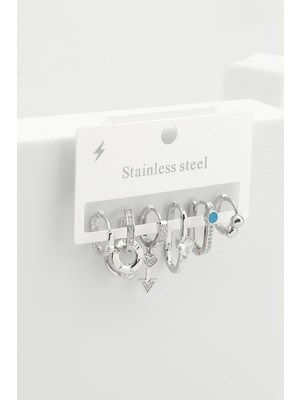 The Originals Çelik Altılı Love Gümüş Renk Küpe Set