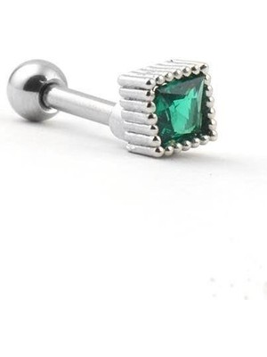 The Originals Çelik Tragus Piercing Kare Yeşil Tek Zirkon Taşlı