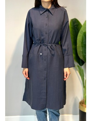 Lale Butik Lyocell Oversize Uzun Gömlek Tunik 7488 Lacivert