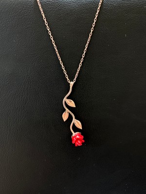 Luna Gümüş Kırmızı Gül Sallantılı Rose Renk Kadın Gümüş Kolye