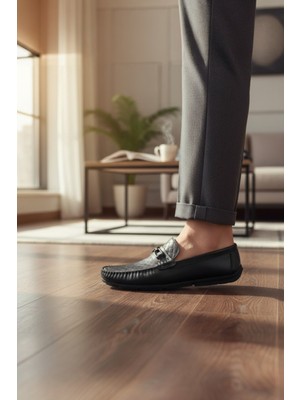 Enoch Hakiki Deri Kapitone Desenli ve Metal Tokalı Erkek Comfort Loafer