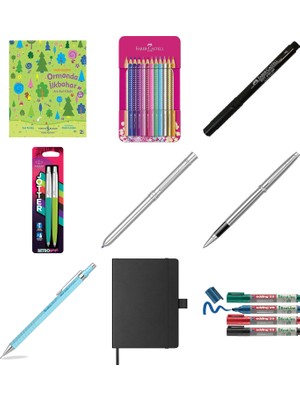 Faber-Castell Parlak Renkler Boya Kalemi, 12 Renk, Metal Kut... +8 Parça Fırsat Seti