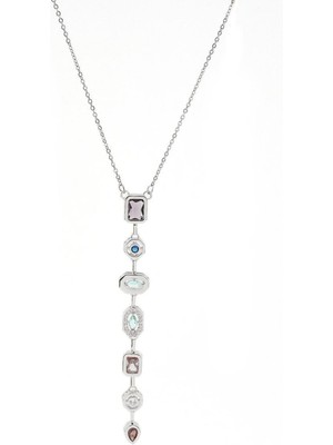 The Originals Kadın Çelik Asimetrik Taşlı Y Dekolte Kolye Gümüş Renk