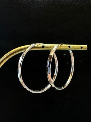 Luna Gümüş Ithal 3 mm Kalınlık 3,5 cm Çap Kalemli  Parlak Kadın Gümüş Halka Küpe