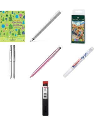 Faber-Castell Neo Slim Parlak/çelik Dolma Kalem (M)... +6 Parça Fırsat Seti