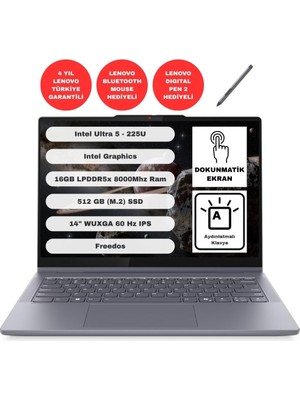 Lenovo IdeaPad 5 2-in-1 Intel Ultra 5 225U 16GB 512GB SSD Freedos 14" WUXGA Taşınabilir Bilgisayar 83KR000FTR