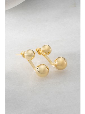 Two Arts Kadın 925 Ayar Gümüş Çift Top Küpe | 14K Altın Kaplama | Hediye Kutusunda