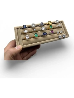 Megass Dekor Süet Kumaş Sütlü Kahve Renk 18 / 7 cm Rulo Çekmece Içi Yüzük Standı