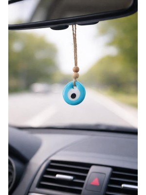 Turkuaz Cam Nazarlık 4 cm – Araba Için Dikiz Aynası Ağaç Duvar Dekoru – Küçük Boy Şans Süsü