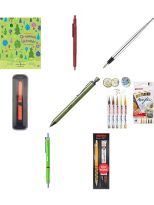 Rotring 600 Tükenmez Kalem, Kırmızı... +7 Parça Fırsat Seti