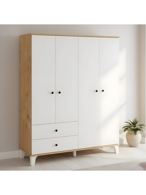 Misterium Mira 4 Kapaklı 2 Çekmeceli Gardırop Çocuk & Genç Odası Dolabı – Safir Meşe