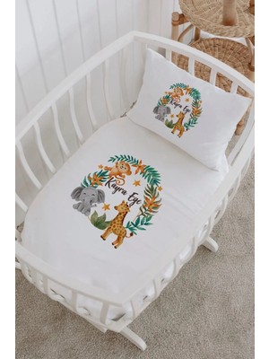 Lilabio Isme Özel %100 Pamuk Lastikli Park Yatak Çarşaf Seti (60X120) Safari Orman