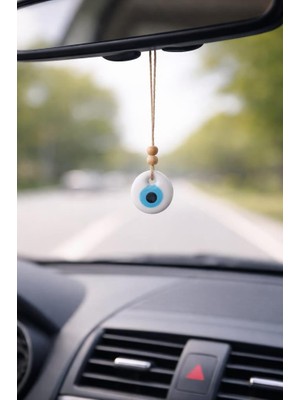 Beyaz Cam Nazarlık 4 cm – Araba Için Dikiz Aynası Ağaç Duvar Dekoru – Küçük Boy Şans Süsü