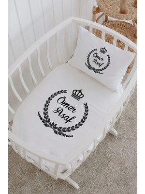 Lilabio Isme Özel %100 Pamuk Lastiksiz Park Yatak Çarşaf Seti (100X120) Siyah Çelenk