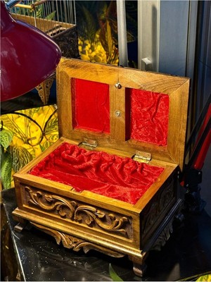 Ceritoğlu Kilitli Mücevher Kutusu - Ahşap Işlemeli Dekoratif Kutu- Şık-Çok Amaçlı- Şifreli Kutu