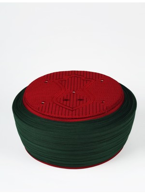 Sarıkhane Namaz Sarığı - Yeşil Kumaş - Bordo Takke - Düz Sarım - Nâli Şerif - 5 Metre
