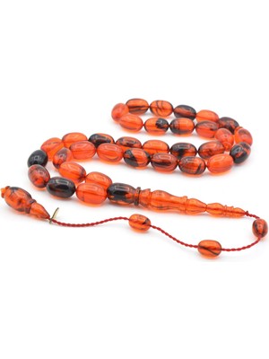 Murty99 Mehmet Arıcı Imzalı Beyzi Kesim Turuncu Siyah Sıkma Kehribar Tesbih