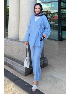 Tesettür Diyarı Mivan Ikili Yazlık Kimono Takım-Bebe Mavisi