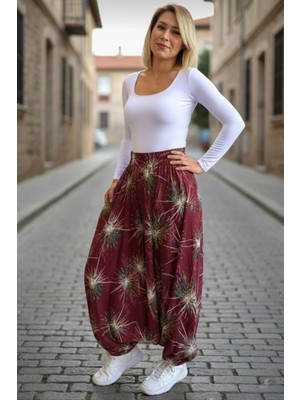 Beluna Tekstil Otantik Viskon Şalvar- Viskon Kumaş Belmando Rahat Kalıp Bohem Otantik Tarzı Cepli Kadın Şalvar