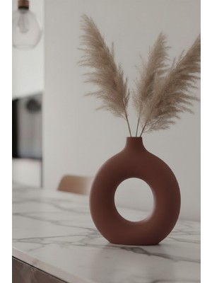 Safir Design Premium Bordo Donut Vazo - Minimalist Mimari Form & Doğal Pampas Otu Hediyeli