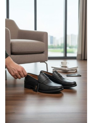 Enoch Hakiki Deri Mikro Dokulu ve Gizli Esnek Bantlı Erkek Comfort Loafer