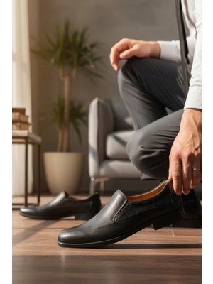 Enoch Hakiki Deri Klasik Kesim ve Gizli Esnek Bantlı Erkek Comfort Ayakkabı