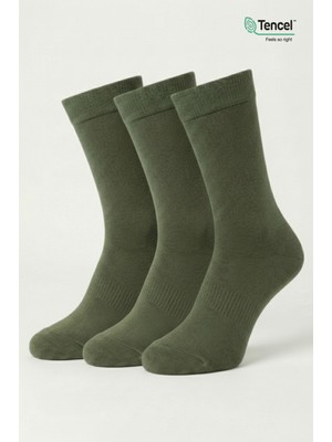 Allunique Premium Tencel Yumuşak Dokulu Dikişsiz Haki Soket Çorap 3'lü Paket