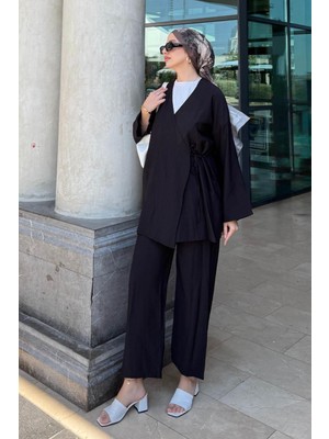 Tesettür Diyarı Mivan Ikili Yazlık Kimono Takım-Siyah