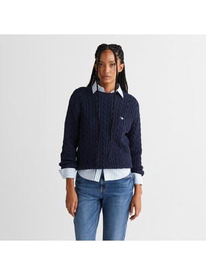 Gant Kadın Lacivert Relaxed Fit Bisiklet Yaka Triko