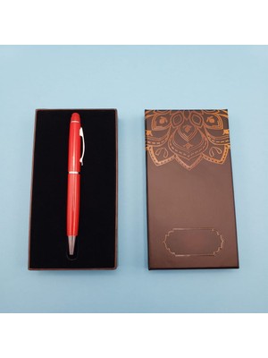Meks Mandala Desenli Kutulu Kırmızı Touchpen Tükenmez Kalem