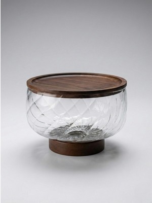 Akasya Ayaklı Desenli Cam Sunumluk 21X15 cm Sunum Kasesi Lüks Kase