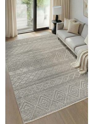 Colore Home Cool Etnik Desen Kaymaz Taban Gri Renk Şönil Kilim Yolluk